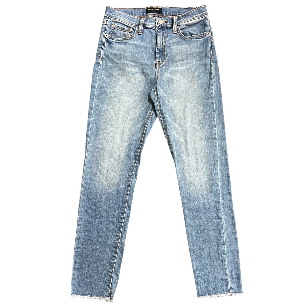 Banana‎ Republic Skinny Fit Jeans Size 4 Light Wash Denim Frayed Hem